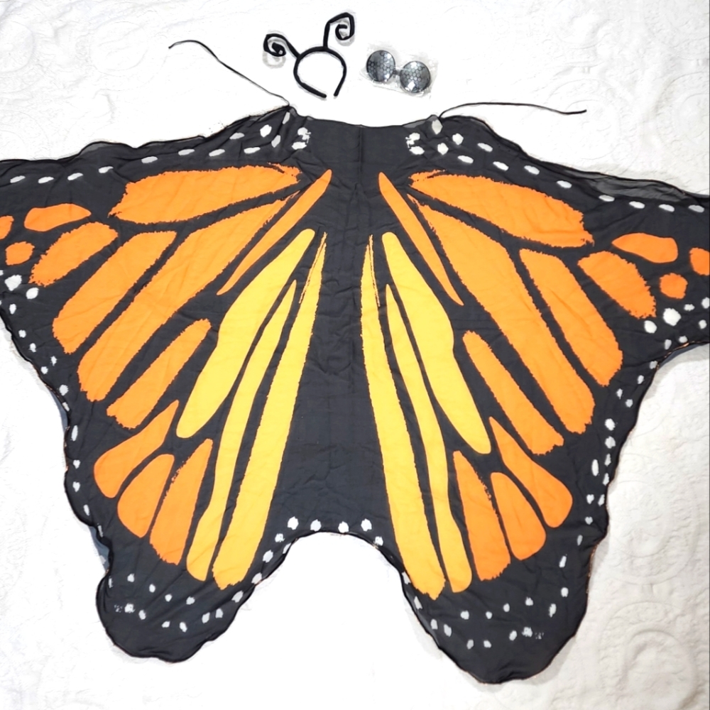Source Unknown Orange and Yellow Monarch Butterfly Wingscape Costume Shawl